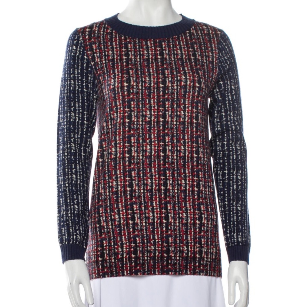 Tory Burch Blue Wool Printed Knit Sweater